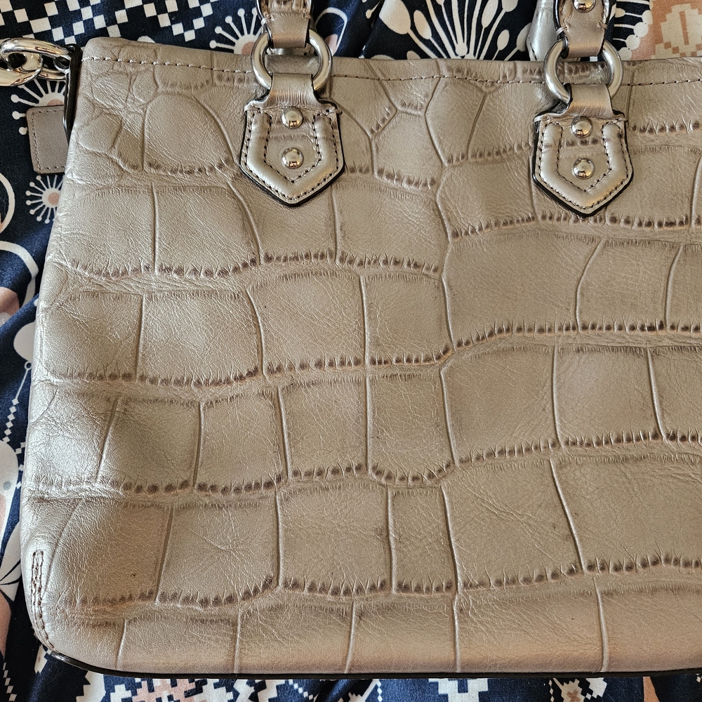 Coach Croc Pattern Metallic Silver Bag - Picture 7 of 13